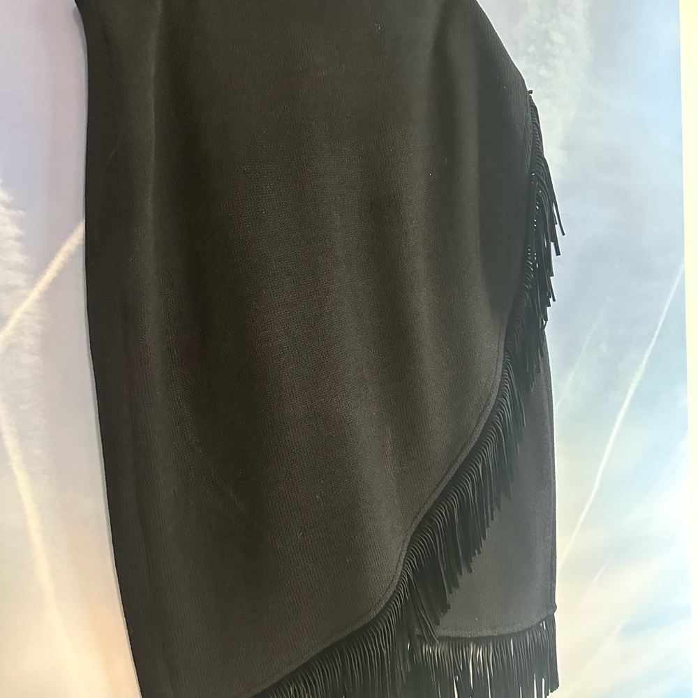 Stunning St. John Sport by Marie Gray Wrap Black Skirt with suede fringe .